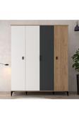 Evmo Home 6402 Neva 4 Kapılı 200 Cm Gizli Çekmeceli Gardırop , Elbise Dolabı , Genç Odası Antrasit - Beyaz