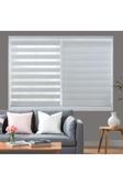 Blind-X Beyaz Bambu Stor Zebra Perde Balkon Perdesi, Oturma Odası Perdesi (Dayanıklı Alüminyum Kasa)