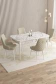 ​​​​​​Mazaka Beyaz Mermer 80x132Açılabilir Mdf Masa Yemek Odası Takımı,Mutfak Takımı 4 Adet Sandalye
