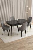 Mazaka Siyah Mermer 80x132 Açılabilir Mdf Masa Yemek Odası Takımı, Mutfak Takımı 4 Adet Sandalye