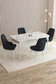 ​​​​​​Mazaka Beyaz Mermer 80x132Açılabilir Mdf Masa Yemek Odası Takımı,Mutfak Takımı 4 Adet Sandalye