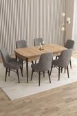 Mazaka Meşe Desen 80x132 Açılabilir Mdf Masa Yemek Odası Takımı, Mutfak Takımı 6 Adet Sandalye 