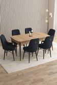 Mazaka Meşe Desen 80x132 Açılabilir Mdf Masa Yemek Odası Takımı, Mutfak Takımı 6 Adet Sandalye 