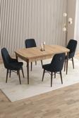 Mazaka Meşe Desen 80x132 Açılabilir Mdf Masa Yemek Odası Takımı, Mutfak Takımı 4 Adet Sandalye