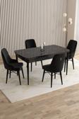 Mazaka Siyah Mermer 80x132 Açılabilir Mdf Masa Yemek Odası Takımı, Mutfak Takımı 4 Adet Sandalye