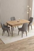 Mazaka Meşe Desen 80x132 Açılabilir Mdf Masa Yemek Odası Takımı, Mutfak Takımı 4 Adet Sandalye