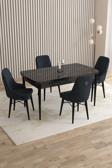 Mazaka Siyah Mermer 80x132 Açılabilir Mdf Masa Yemek Odası Takımı, Mutfak Takımı 4 Adet Sandalye