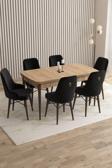 Mazaka Meşe Desen 80x132 Açılabilir Mdf Masa Yemek Odası Takımı, Mutfak Takımı 6 Adet Sandalye 