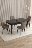 Mazaka Siyah Mermer 80x132 Açılabilir Mdf Masa Yemek Odası Takımı, Mutfak Takımı 4 Adet Sandalye