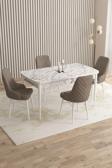 ​​​​​​Mazaka Beyaz Mermer 80x132Açılabilir Mdf Masa Yemek Odası Takımı,Mutfak Takımı 4 Adet Sandalye