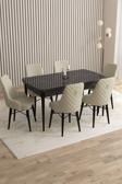 Mazaka Siyah Mermer 80x132 Açılabilir Mdf Masa Yemek Odası Takımı, Mutfak Takımı 6 Adet Sandalye