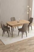 Mazaka Meşe Desen 80x132 Açılabilir Mdf Masa Yemek Odası Takımı, Mutfak Takımı 4 Adet Sandalye
