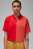 Nike Jordan Flight Loose Fit 1/4 Zip T-shirt Kadın 1/4 Fermuar Gömlek Yakalı Bol Kalıp Kısa Tişört Kırmızı