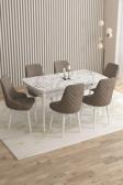 Mazaka Beyaz Mermer 80x132Açılabilir Mdf Masa Yemek Odası Takımı,Mutfak Takımı 6 Adet Sandalye