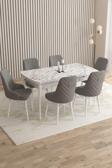 Mazaka Beyaz Mermer 80x132Açılabilir Mdf Masa Yemek Odası Takımı,Mutfak Takımı 6 Adet Sandalye
