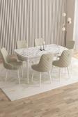 Mazaka Beyaz Mermer 80x132Açılabilir Mdf Masa Yemek Odası Takımı,Mutfak Takımı 6 Adet Sandalye