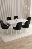 Mazaka Beyaz Mermer 80x132Açılabilir Mdf Masa Yemek Odası Takımı,Mutfak Takımı 6 Adet Sandalye