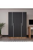 Azzuri Furniture Piyano 4 Kapaklı Dolap Genç Odası-Çocuk Odası Gardırop Antrasit-Meşe