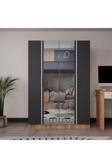 Azzuri Furniture Piyano 4 Kapaklı Dolap Genç Odası-Çocuk Odası Gardırop Antrasit Meşe Aynalı