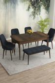 Meri Serisi Barok 80x132 Açılabilir Mdf Masa Yemek Odası Takımı, Mutfak Takımı 4 Sandalye 1 Bench