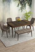 Meri Serisi Barok 80x132 Açılabilir Mdf Masa Yemek Odası Takımı, Mutfak Takımı 4 Sandalye 1 Bench