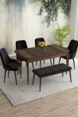 Meri Serisi Barok 80x132 Açılabilir Mdf Masa Yemek Odası Takımı, Mutfak Takımı 4 Sandalye 1 Bench