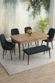 Meri Serisi Meşe Desen 80x132 Açılabilir Mdf Masa Yemek Odası Takımı,Mutfak Takımı 4 Sandalye 1Bench