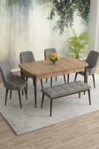 Meri Serisi Meşe Desen 80x132 Açılabilir Mdf Masa Yemek Odası Takımı,Mutfak Takımı 4 Sandalye 1Bench