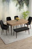 Meri Serisi Meşe Desen 80x132 Açılabilir Mdf Masa Yemek Odası Takımı,Mutfak Takımı 4 Sandalye 1Bench