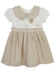 Bombili Çiçek Nakışlı Çizgili 1-3 Yaş Elbise - Bej2-3 Yaş