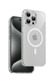 Fuchsia iPhone 15 Pro Max Uyumlu Manyetik Şarj Destekleyen Şeffaf Crystal Kılıf