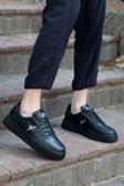 Zeno Siyah Siyah Garantili Dikişli Kalın Taban Bağcıklı Erkek Ortopedik Günlük Sneaker Spor Ayakkabı