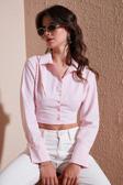 Lela Fitted Fit Pamuklu Korse Detaylı Uzun Kollu Crop Bayan Gömlek 611GO00376 Şeker Pembe
