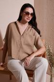Lela Regular Fit Göğüs Cepli Kısa Kollu Bayan Gömlek 6779324 BİSKÜVİ