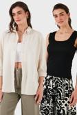 Lela Streç Pamuklu Oversize Fit 2' li Paket Bayan Gömlek-Atlet Set 67810014979S2 BEJ-SİYAH