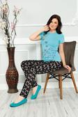 Alperi 78-435 Kadın Mint Siyah Kısa Kol Pijama Takımı