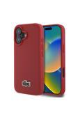 Lacoste İphone 16 Plus Uyumlu Kılıf Lisanslı Pu Pike Desenli İkonik Timsah Dokuma Logolu Kırmızı