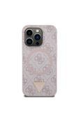 Guess 16 Pro Max  Uyumlu Kılıf Şarj Özellikli Pu Üçgen Logo 4G Desenli Kapak Pembe