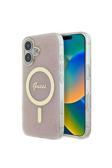 Guess İphone 16 Plus Uyumlu Kılıf Lisanslı Magsafe Özellikli Yazı Logolu 4G Desenli Pembe