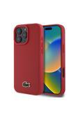 Lacoste İphone 16 Pro Kılıf Lisanslı Pu Pike Desenli İkonik Timsah Dokuma Logolu Kırmızı