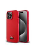 Lacoste İphone 15 Pro Max Kılıf Lisanslı Pu Pike Desenli İkonik Timsah Dokuma Logo Kırmızı