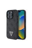 Guess İphone 16 Pro Max Kılıf Lisanslı Magsafe Özellikli Pu Deri 4G Desenli Taşlı Üçgen Logolu Siyah