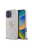 Guess İphone 16 Pro Max Uyumlu Kılıf Lisanslı Pu Deri 4G Desen Metal Büyük 4G Ve Yazı Logolu Pembe