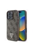Guess İphone 16 Pro Max Uyumlu Kılıf Lisanslı Magsafe Özellik Pu Deri 4G Desen Taşlı Üçgen Logo