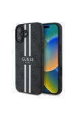 Guess İphone 16 Uyumlu Kılıf Lisanslı Magsafe Şarj Özellikli 4G Şerit Tasarımlı Printed Kapak Siyah