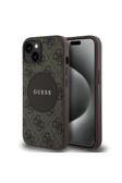 Guess İphone 15 Kılıf Lisanslı M-Safe Şarj Özellikli Yazı Logolu Circle Classic Kapak Kahverengi