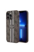 Guess 14 Pro Max Uyumlu Kılıf Lisanslı Magsafe Şarj Özellikli 4G Şerit Tasarımlı Printed Kahverengi