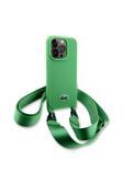 Lacoste İphone 14 Pro Kılıf Lisanslı Pu Pike Desen Askılı İkonik Timsah Dokuma Logolu Yeşil