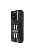 Guess İphone 16 Pro Uyumlu Kılıf Guess  Lisanslı Magsafe Şarj Özellikli 4G Desenli Çizgili Kartlıklı Siyah