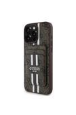 Guess İphone 16 Pro Uyumlu Kılıf Guess  Lisanslı Magsafe Özellikli 4G Desenli Çizgili Kartlıklı Kahverengi